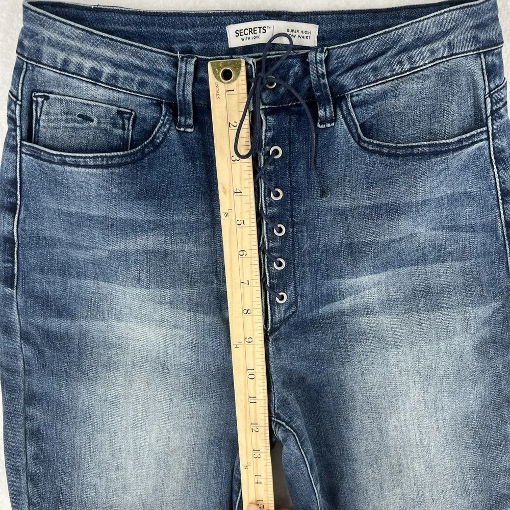 Secrets With‎ Love Super High Narrow Waist Lace-Up Skinny Jean Womens Juniors 11